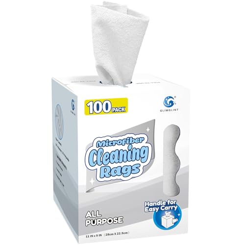 GLIMGLINT White Microfiber Cleaning Cloth, 100 Pack Cleaning Rags, Lint-Free, Ultra Absorbent Reusable Paper Towels for Home, Kitchen, Car, Garage or Shop, Dish Rags, 11" x 9" - color: White