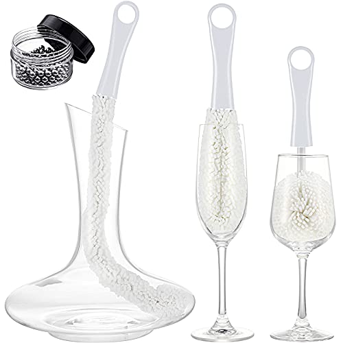 Boao 3 Pcs Wine Decanter Cleaning Brushes with Stainless Steel Cleaning Balls Wine Glass Flexible Bottle Scourers Brushes Cleaners Polishers for Decanter Glass Goblets Champagne Flutes Cups - color: White