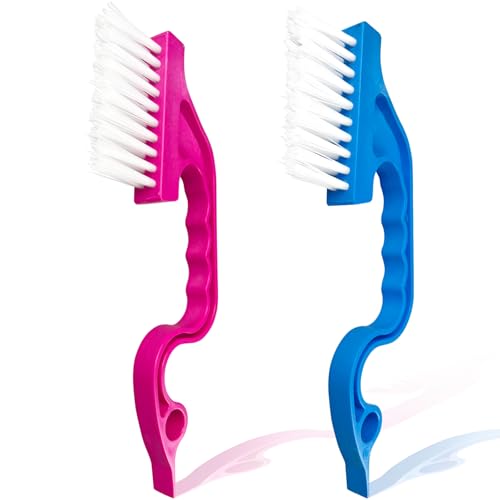 Window Track Cleaning Brush Set - 2 Pack Window and Door Track Cleaning Tools with Ergonomic Handle for Precision Cleaning, Blue and Pink