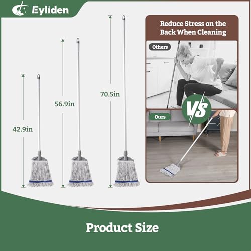 Eyliden Commercial Wet Mop with 2 Cotton Heads | Universal Clips, Heavy Duty Industrial String Mop, for Warehouse Garage Workshop Office Restaurant Hospital