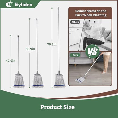 Eyliden Commercial Wet Mop with 2 Cotton Heads | Universal Clips, Heavy Duty Industrial String Mop, for Warehouse Garage Workshop Office Restaurant Hospital