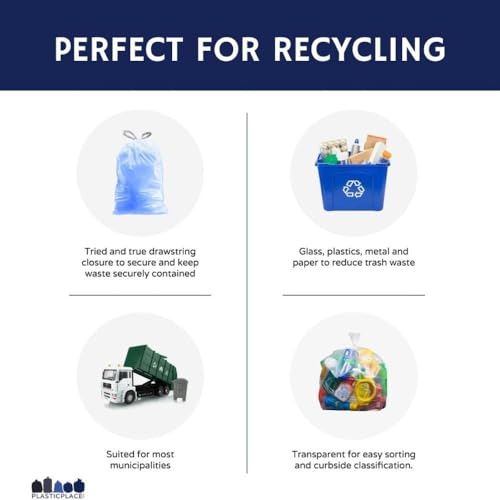 Plasticplace Custom Fit Trash Bags, Compatible with simplehuman Code H (200 Count) Tinted Blue Drawstring Garbage Liners 8-9 Gallon / 30-35 Liters, 18.5" x 28" - color: Blue, size: 200 Count (Pack of 1)