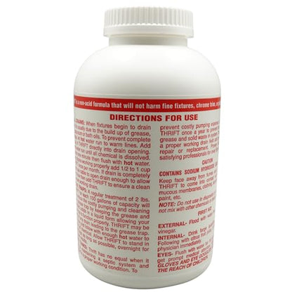 Thrift T-200 Drain Cleaner – 2 lb Odorless Drain Opener – Activated by Hot Water – For Small Drains, Grease Traps & Septic Systems
