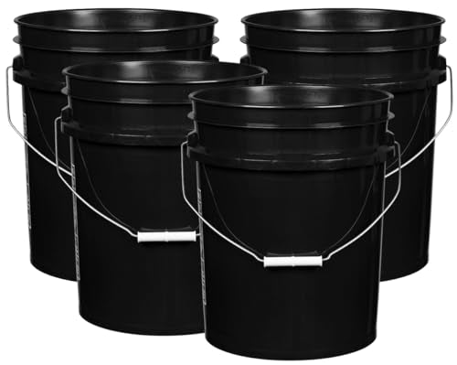 House Naturals 5 Gallon Premium HPDE Plastic Bucket - Made in USA Food Grade Storage Container, BPA Free All Purpose Pail (4, Black) - color: Black