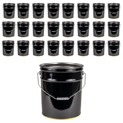 ATERET 5 Gallon Black Metal Bucket, Heavy Duty Durable Steel Open Head Pail with Handle for Outdoor and Household Use (24 Pack - Bucket Only) - size: 24pk - 5 Gal