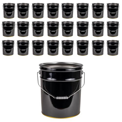 ATERET 5 Gallon Black Metal Bucket, Heavy Duty Durable Steel Open Head Pail with Handle for Outdoor and Household Use (24 Pack - Bucket Only) - size: 24pk - 5 Gal