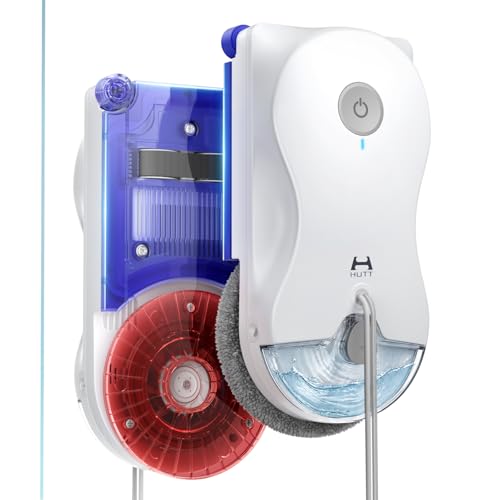 HUTT Window Cleaning Robot, 6500Pa Strong Suction Robot Window Cleaner with World-First Round-Square Dual-Stage Cleaning, Ultrasonic Dual Spray, Edge Cleaning & Corner Coverag, 30Min Backup Protection