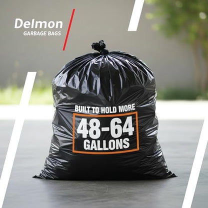 Delmon Trash Bags - 150 Bags / 10 Rolls Carton - 70 Gallons - Thick and Heavy Duty Trash Bag for Commercial, Home & Kitchen Use,Fits Toter Curbside Bins - W 43”, L 48”, Thickness 0.87MIL