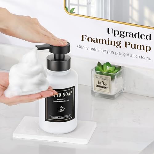 Luxspire Foaming Soap Dispenser, Glass Foam Pump Soap Dispenser, Non-Slip Hand Soap Bottle with 5 Waterproof Labels, 15 Oz Refillable Liquid Soap Bottle for Bathroom & Kitchen, White, 2 Pack - color: White