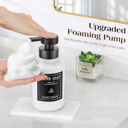 Luxspire Foaming Soap Dispenser, Glass Foam Pump Soap Dispenser, Non-Slip Hand Soap Bottle with 5 Waterproof Labels, 15 Oz Refillable Liquid Soap Bottle for Bathroom & Kitchen, White, 2 Pack - color: White