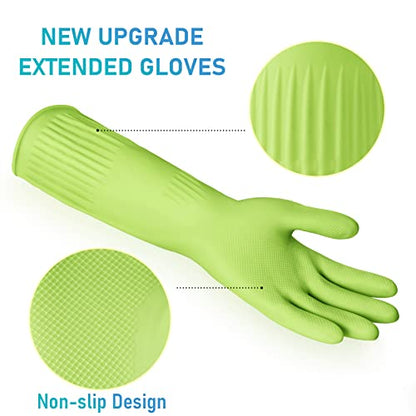 Disfore Rubber-Gloves Dishwashing Gloves for Cleaning-Kitchen - 2 Pairs Long Household Cleaning Gloves for Washing Dishes - color: Small 2 Pairs Green