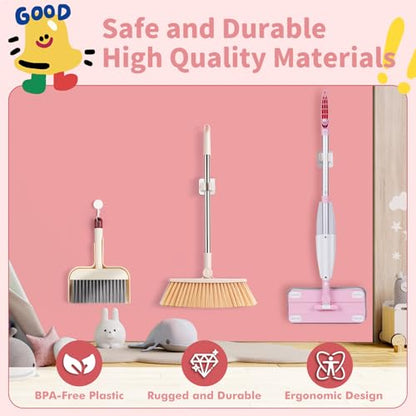 Kids Spray Mop,Toddler Mop Cleaning Set, Real Working Mini Mop & Kids Broom Dustpan Set, Housekeeping Pretend Play Toy, Montessori Kid Cleaning Toy Set Includes Organizer Clip -Pink - size: Mop & Broom Set, style: Pink