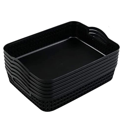 Large Plastic Storage Basket Tray with Handle, Black, Pack of 6 - size: large