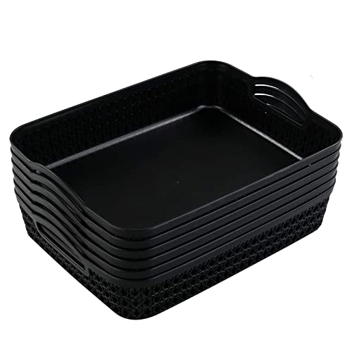 Large Plastic Storage Basket Tray with Handle, Black, Pack of 6 - size: large