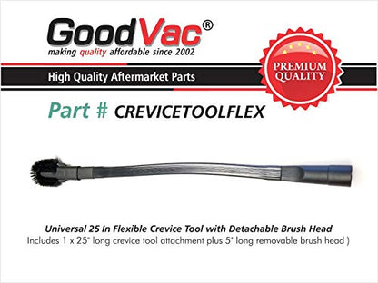 Universal 25" Long Flexible Crevice Tool with Detachable Brush for Dryer Lint, Under Furniture