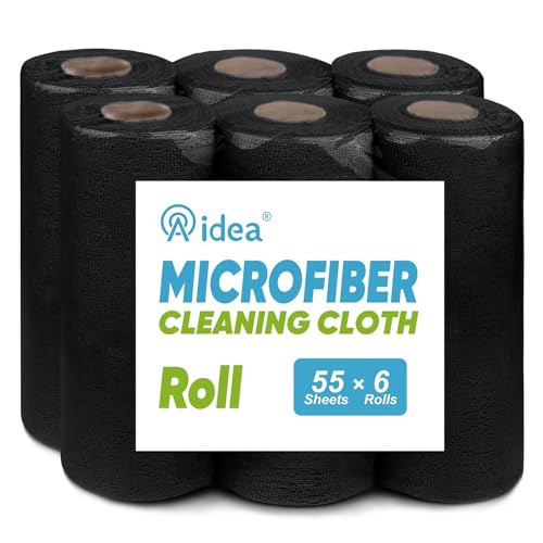 AIDEA Microfiber Cleaning Cloth 330 Sheets 6 Roll, Black Microfiber Towels for Cars, Shop Rags Washable, Cleaning Rags Reusable Paper Towels for Automotive, Mechanic, Workshops, House, 11×9" - color: Black, size: 55 Count (Pack of 6)