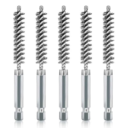 ASNOMY 5Pcs 3/8" Stainless Steel Bore Brush Set - Stainless Steel Bristles Wire Brush with 1/4" Hex Shank - style: 5Pcs 10mm | 3/8" Inch