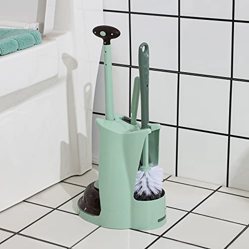 Cq acrylic Toilet Brush and Plunger Set,Green 3 in 1 Bathroom Scrubber Plunger and Angled Toilet Bowl Brush & Scrubber Combo with Holder and Rim Cleaner for Camper,Rv,Apartment,New Home,Set of 1 - color: Green