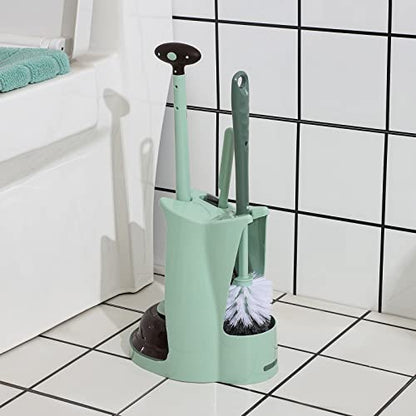 Cq acrylic Toilet Brush and Plunger Set,Green 3 in 1 Bathroom Scrubber Plunger and Angled Toilet Bowl Brush & Scrubber Combo with Holder and Rim Cleaner for Camper,Rv,Apartment,New Home,Set of 1 - color: Green