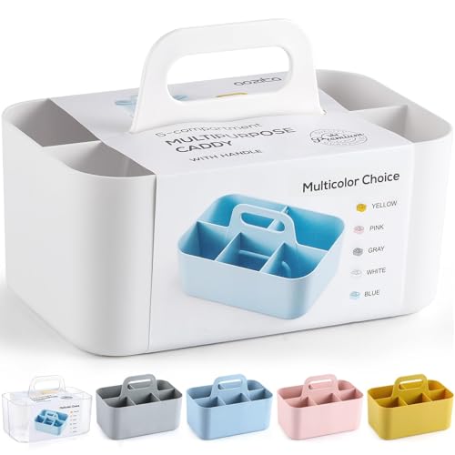 Multiuse Caddy Organizer with Handle, Portable Divided Plastic Tote Bin - Art Craft, Stationary Pen Marker Crayons, Makeup Hair Supplies Storage - Bathroom, Classroom, Dorm, Office, Desk Holder -White - color: White