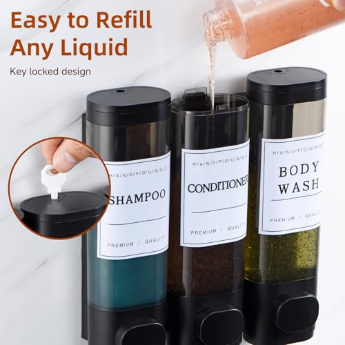 Shampoo and Conditioner Dispenser,Shower Soap Dispenser 3 Chamber No Drill Wall-Mounted Shampoo Dispenser for Shower Wall Mounted Shower Dispenser for Bathroom Hotel Large Capacity,Black - color: Black 3 Chamber