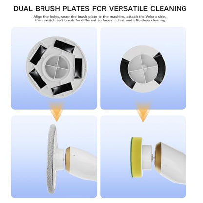 Electric Spin Scrubber Cordless Shower Cleaning Brush with 10 Replaceable Brush Heads, Extendable Handle Up to 59", 2 Speed, Waterproof, 2H Cleaning Time for Bathroom Shower Tile Glass Car