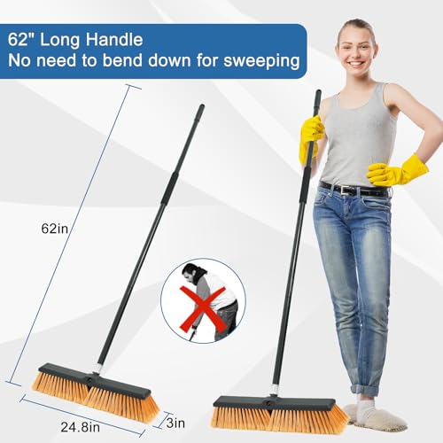 PBHEPJ 24 Inchs Push Broom Outdoor Heavy Duty, Shop Broom with 60" Long Handle for Cleaning Outdoor or Indoor Tile, Garage, Shop, Deck, Concrete, Wood, Stone, Patio Floor