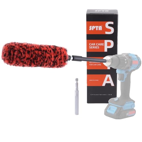 SPTA 1 Pc Soft Microfiber Extended Reach Rim Drill Wheel Brush,Microfibre Wheel Brush with 1 adddtional Drill Adapter for Electric Drill -BRFCD51