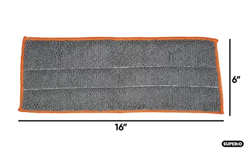 Superio Microfiber Mop Pads, Refill for Miracle Mop, Replacement Head With Velcro, 16 Inch Refill for Flat, Spray Mop Set - Grey - size: Mopping Pad