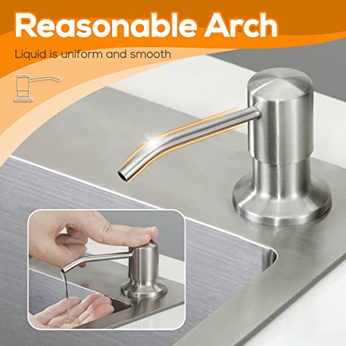 Soap Dispenser for Kitchen Sink, Bulit in Soap Dispenser Lotion Dispenser with 17 OZ Large Soap Bottle Refill from The Top, Brushed Nickel Stainless Steel Countertop Pump Head - color: Brushed Nickel