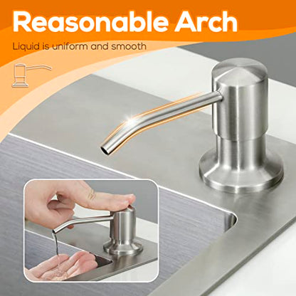Soap Dispenser for Kitchen Sink, Bulit in Soap Dispenser Lotion Dispenser with 17 OZ Large Soap Bottle Refill from The Top, Brushed Nickel Stainless Steel Countertop Pump Head - color: Brushed Nickel