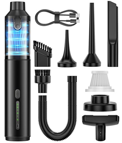 Car Vacuum Portable Cordless Handheld Vacuum Cleaner 4-in-1 Mini Cordless Vacuum with 2 Suction Modes and 16800pa Suction Power Blowing & Inflating 2 Modes Handheld Vacuum for Car, Desk, Keyboards - color: Black