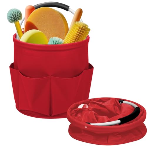 Cleaning Caddy for Cleaning Supplies,17L Cleaning Supply Caddy with Handle Foldable Cleaning Supplies Organizer Bucket Cleaning Products Organizers for Home, Garden (Red) - color: Red