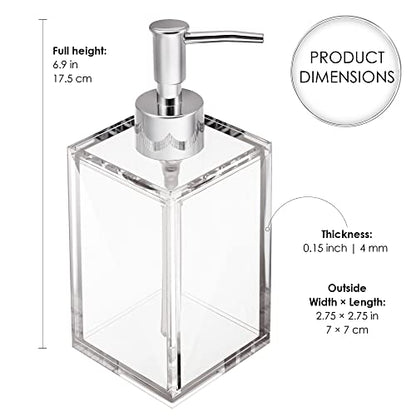 Clear Acrylic Reusable Kitchen & Bathroom Hand Sanitizer Dispenser with Rust Proof Stainless Steel Pump, Square Soap Dispenser Set | 12 oz (1 Pack) - style: 1 Pack / Soap Dispenser