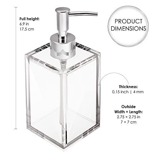Clear Acrylic Reusable Kitchen & Bathroom Hand Sanitizer Dispenser with Rust Proof Stainless Steel Pump, Square Soap Dispenser Set | 12 oz - style: 2 Pack / Soap Dispenser