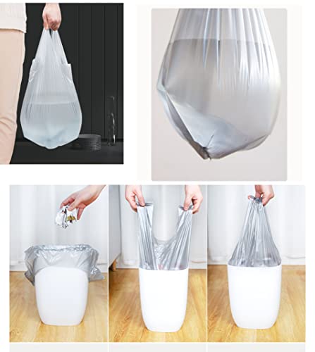 4 GALLON Bathroom Trash Bags, 5 Rolls/100 Counts Small HANDLES Garbage Bags for Office, Kitchen,Bedroom Waste Bin,Colorful Portable Strong Rubbish Bags (silver 100Counts)
