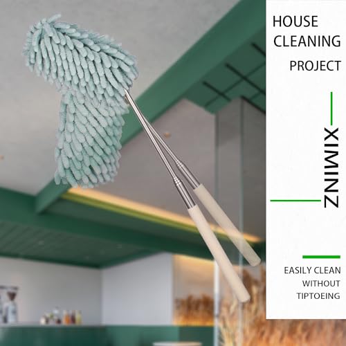 Green Retractable Microfiber Duster for Cleaning Extendable Washable Hand Duster Feather Duster Cleaning Tool for Cleaning Office, Car, Window, Computer, Air Condition - color: Green