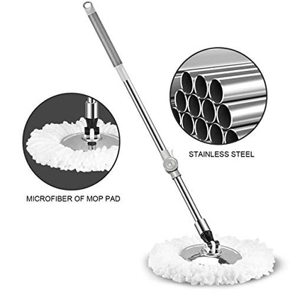 Spin Mop Bucket System Stainless Steel Bucket and Mop Set with 6 Microfiber Replacement Head Refills, Floor Mop with 4 Wheel
