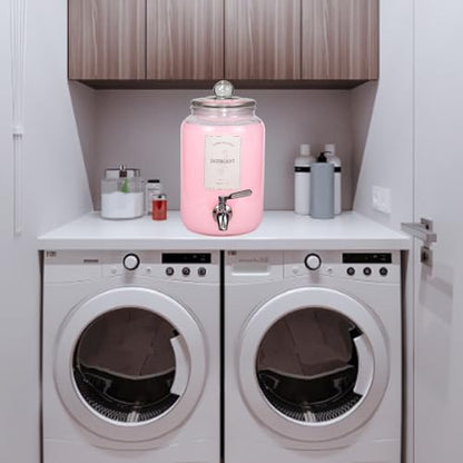 Large Liquid Laundry Detergent Dispenser with Spigots and Measuring Cups,108oz Leak-Proof Glass Fabric Softener,Reusable Glass Detergent Dispenser for Laundry Room Organizer and Storage(1)
