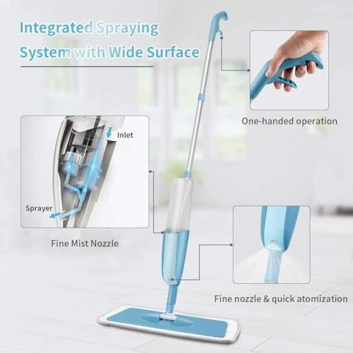 Flat Spray Mop for Floor Cleaning | 360 Degree Rotating Microfiber Floor Cleaner with Refillable 400ml Bottle | Washable Reusable Pad | Slim Design for Home, Kitchen, Tiles and Wooden Floors