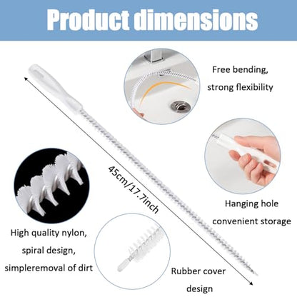 2pcs Flexible Drain Hair Clog Remover Brush, Sink Dredge Cleaning Tool, Long Handle Pipe Cleaner for Bathroom & Kitchen