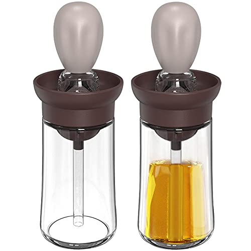 Oil Dispenser with Brush - 2 Pack 180ml Glass Olive Oil Dispenser Bottle with Basting Brush for Cooking Frying Baking Kitchen, T-OB21 Grey - color: 2pcs Grey