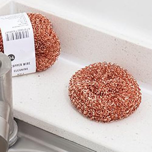 Dishwashing Brush | Dish Cleaning Brush Kitchen Scrub Pads | 2 Pieces Copper Wire Pot Scrubbers Cleaning Supplies, Dishwashing Sponge for Pots Pans Sink Grill Oven Bathroom