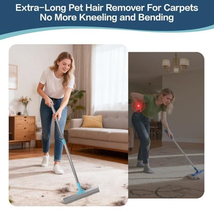 3 in 1 Carpet Rake for Pet Hair Removal, Reusable Pet Hair Remover Broom with 54" Adjustable Long Handle, Dog Cat Carpet Scraper Brush Tool Kit for Cleaning, Dog Fur Broom for Rugs, Mats, Couch