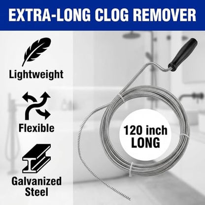 Metal Plumbers Snake for Drains, Sink, Pipe | 10 ft Small Thin Drain Snake Tool for Kitchen, Bathroom RV Toilet, AC Drain Line Unclogger