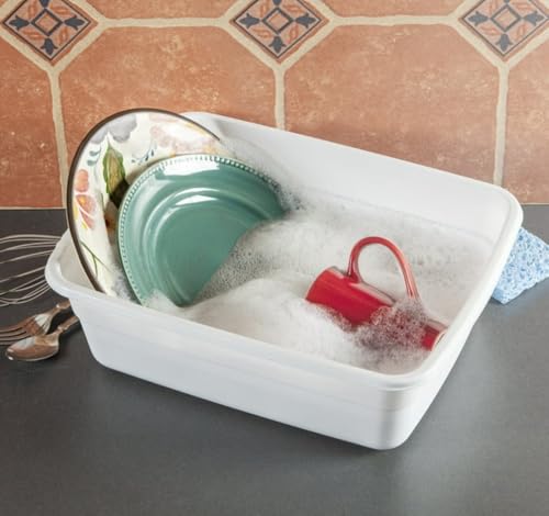 Plastic Wash Tub Dishpan Basin and Foot Bath for Soaking Feet, Laundry Hand Wash Bucket, Dish Pans for Washing and Storage Cleaning Supplies - 8 Qt - Heavy Duty - 2pack (White)