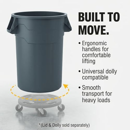 Kleen Commercial Brute Heavy-Duty Round Trash Can, 44-Gallon, Gray, Utility Garbage Container, Landscapers/Construction Sites/Restaurants/Offices/Warehouses Made in USA - size: 44 Gallon