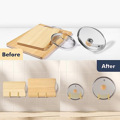 Pot Lid Rack, Wall Mounted 304 Stainless Steel Pan Lid Organizer Holder, Self Adhesive, Kitchen Cooking Utensil Tool(Gold) - color: Gold