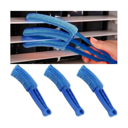 3PCS Mini Duster for Car Air Vent, Automotive Air Conditioner Cleaner and Brush, Vehicle Blind Dust Cleaning Tool for Keyboard, Window, Shutter, Universal for SUV, Truck, RV（Blue） - color: Blue