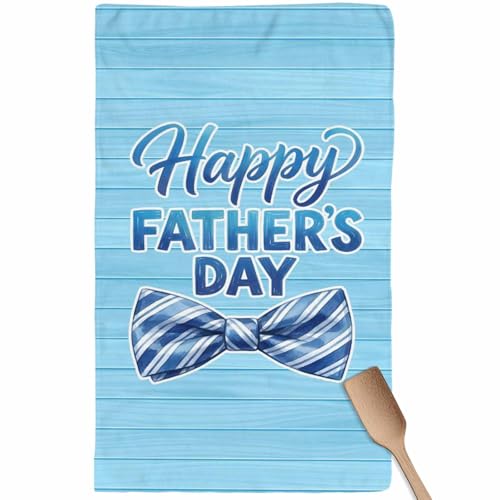 Happy Father's Day Kitchen Towels Set of 1 Blue Stripes Tie Rustic Wooden Grain Decorative Dish Towels Ultra Soft Microfiber Absorbent Reusable Dishcloths for Kitchen Drying, 18x28 Inch - size: 28" x 18" (Pack of 1)